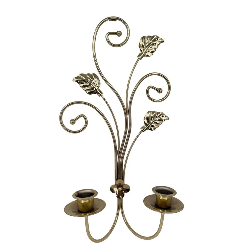 Home Interiors Leaf Scroll Double Wall Sconce Gold Tone Metal Cottagecore VTG